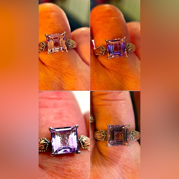 VINTAGE sz6 DESIGNER STS 2.6CTW EMERALD CUT COLOR CHANGING GEMSTONE 925SS ring - Picture 5 of 16